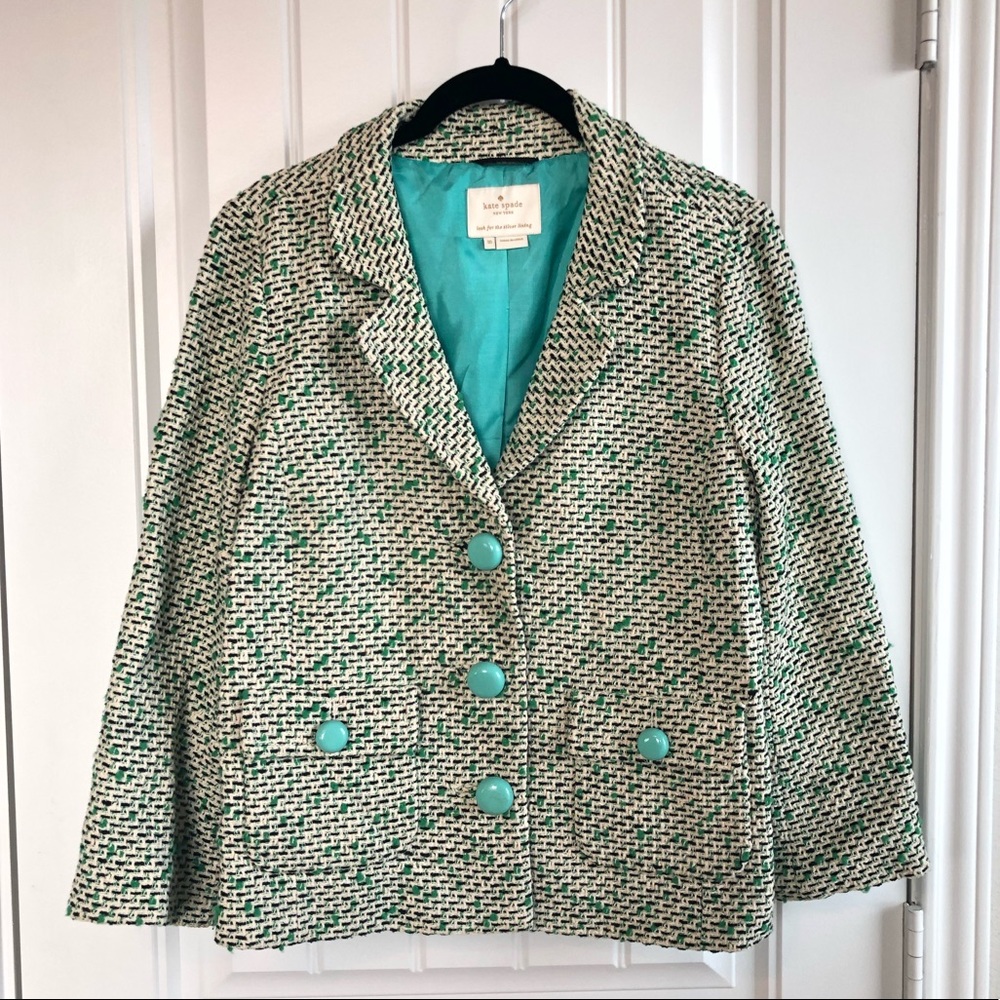 Kate Spade green & turquoise tweed jacket size 10